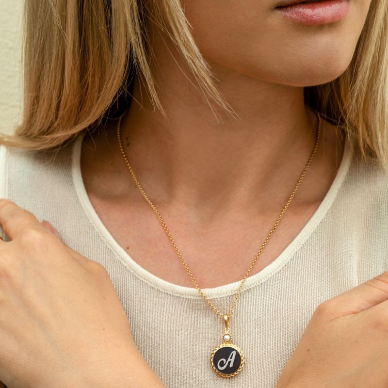 Gold Vermeil Black Cameo Initial Necklace image