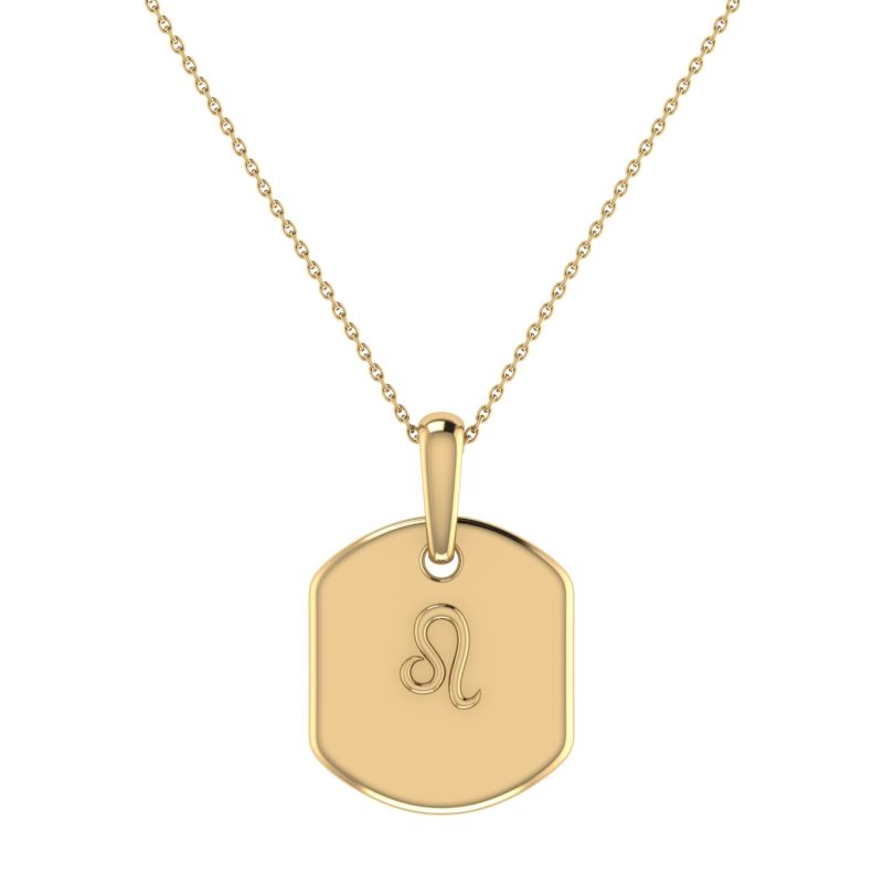 Leo Lion Constellation Tag Pendant Necklace In 14 Kt Yellow Gold Vermeil image