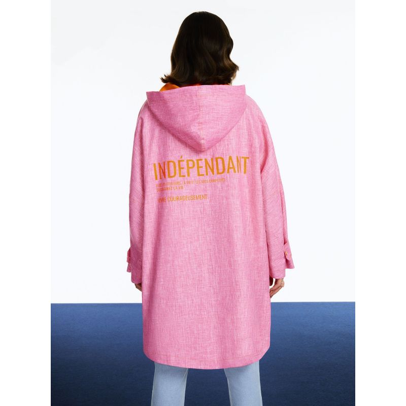 Printed Hooded Pink Trench Coat image