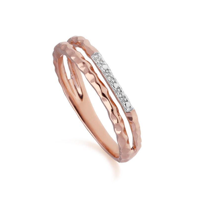 Diamond Pavé Double Ring Band In 9Ct Rose Gold image