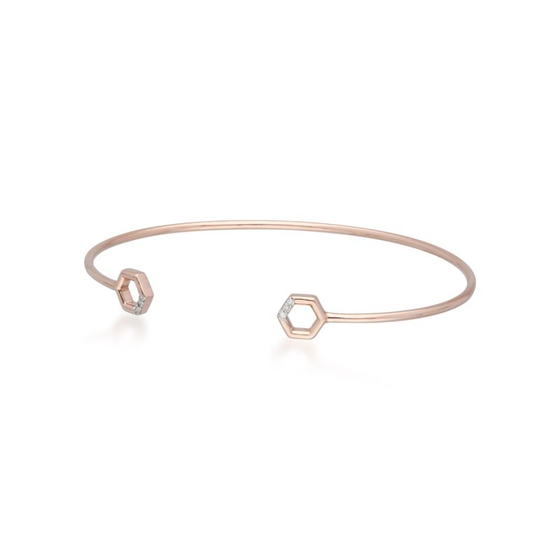 Diamond Pavé Hexagon Open Bangle In Rose Gold image