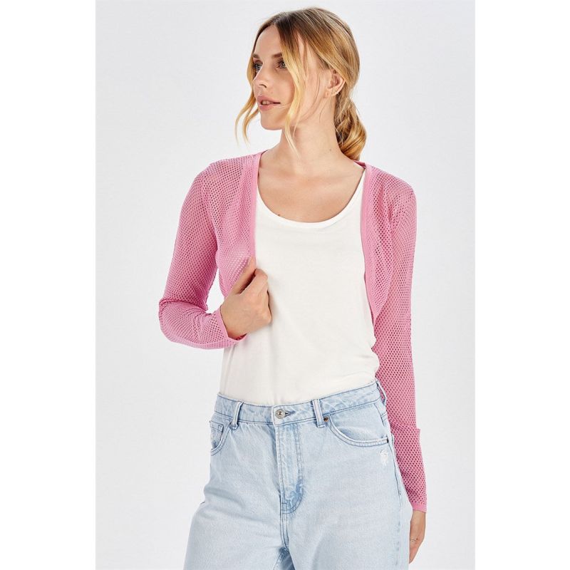 Butterfly Fishnet Knit Bolero In Pink image