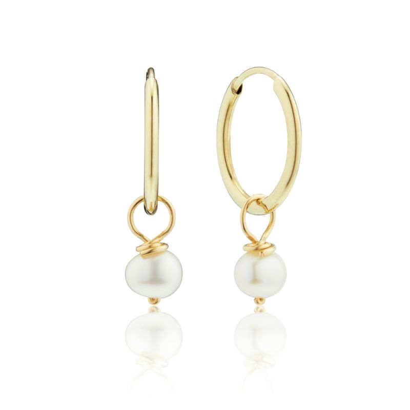 Gold Small Pearl Drop Hoop Earrings image