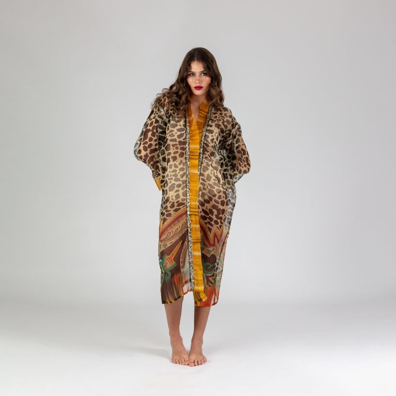 Chiara - 100% Silk Wildly Bohemian Robe With Sequin Trims image