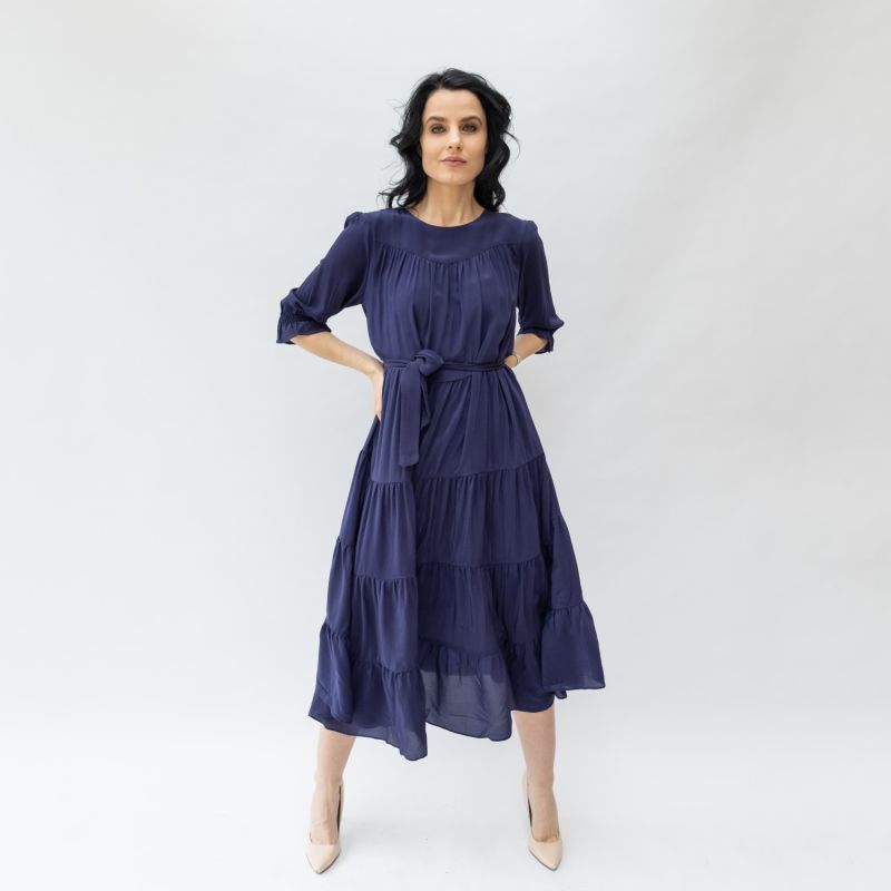 Pompeia Silk Tier Dress - Blue image