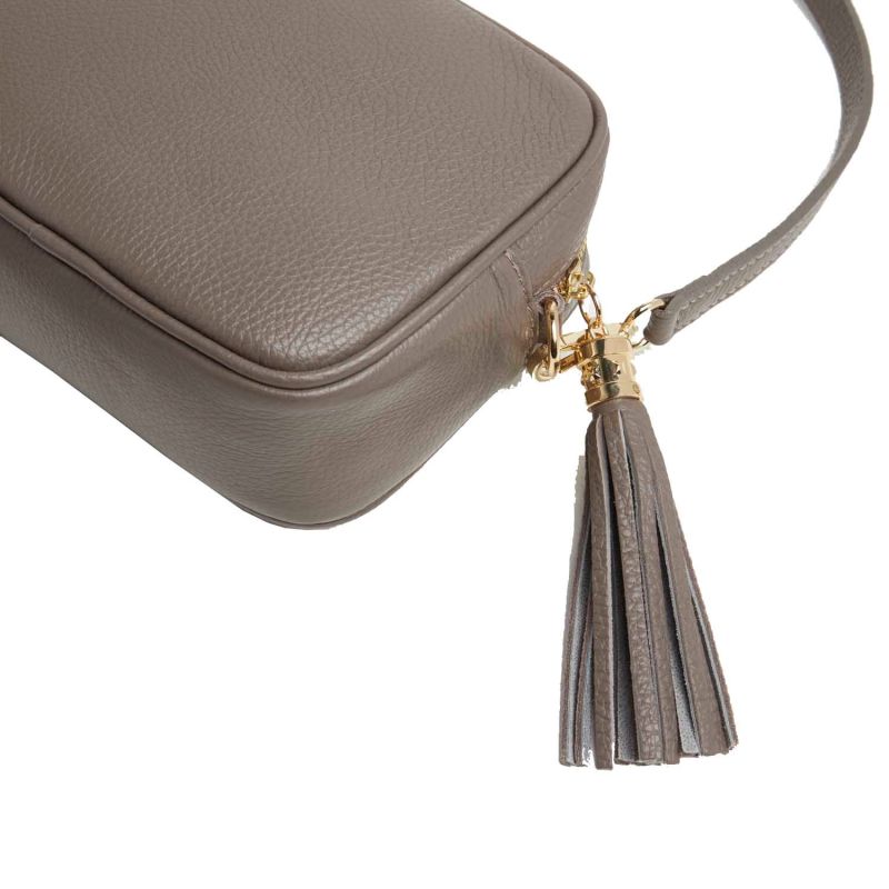 Verona Crossbody Tassel Bag in Cinder With Green Stripe Strap image