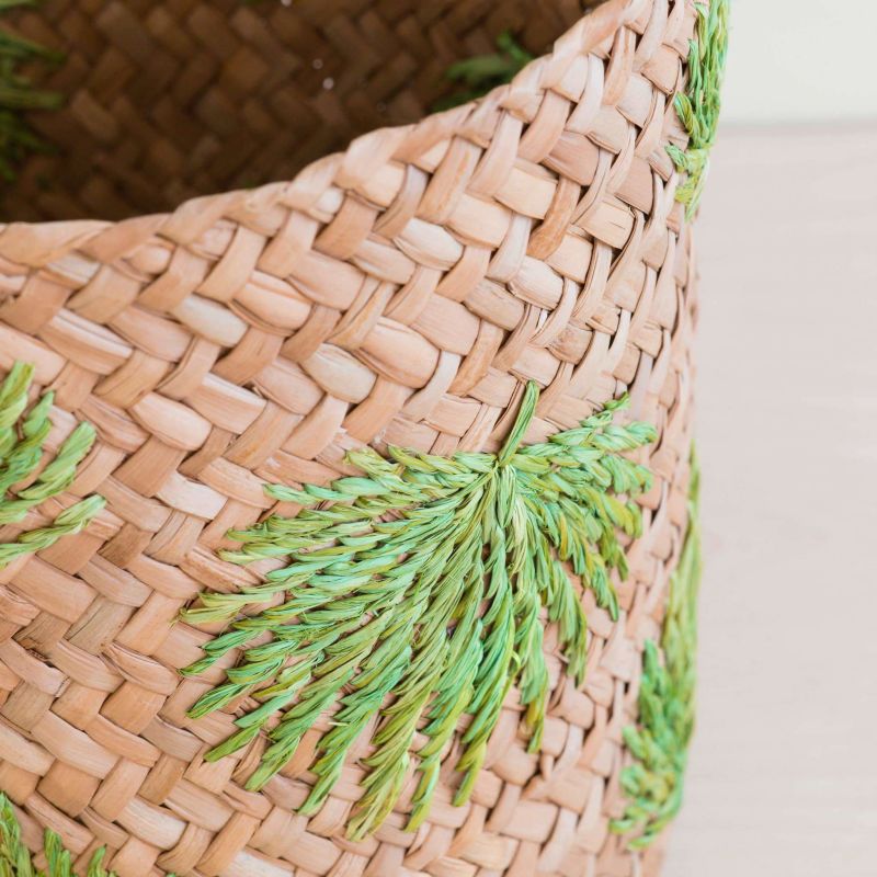 Palm Embroidered Soft Seagrass Basket - Embroidered Baskets image