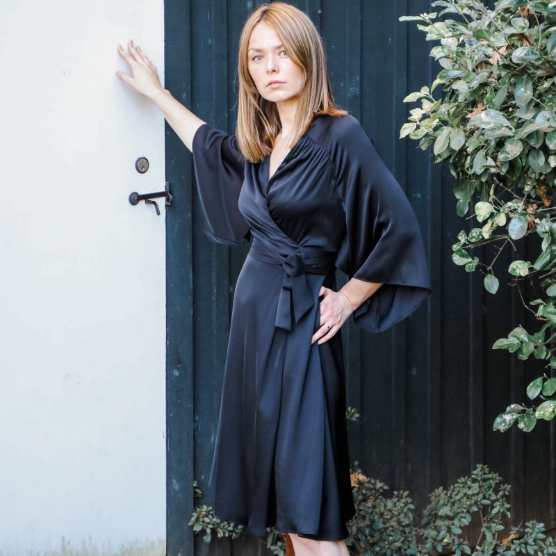 Rhia Kimono Dress In Black Silk image