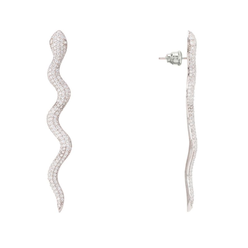 Medusa Long Serpent Stud Earrings Silver image