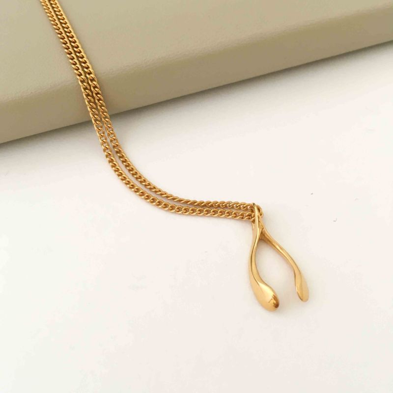 Tiny Yellow Gold Plated Wishbone Necklace image