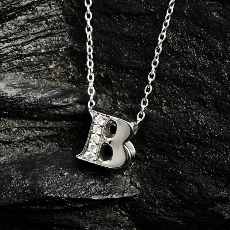 Diamond Initial Letter Pendant Necklace Rose Gold B image