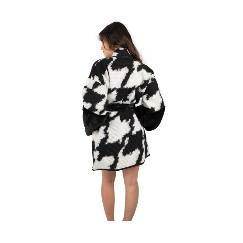 Elliott - Black And White Long Line Jacket In Wool And Faux Fur image