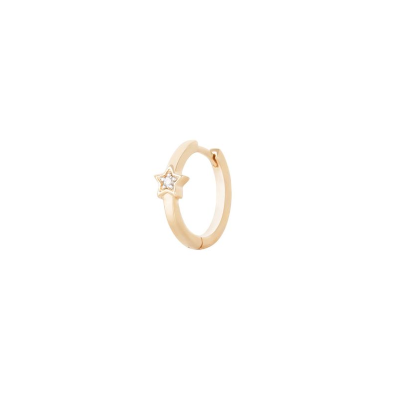 Diamond Star Huggie Hoop Earring 9K Gold image