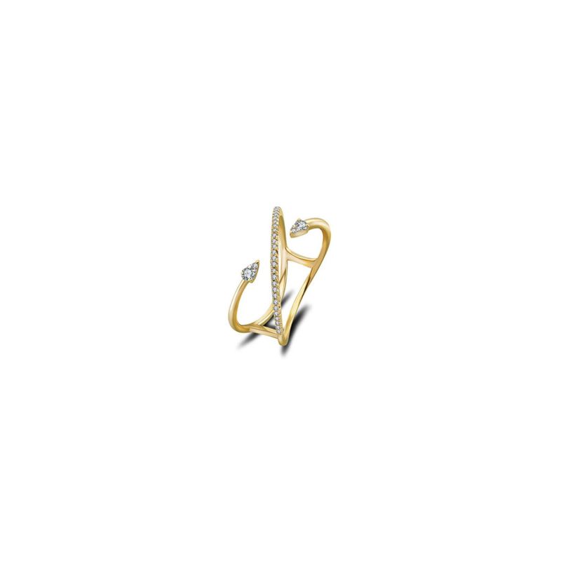 18K Yellow Gold Double Arrow Spiral Diamond Ring image