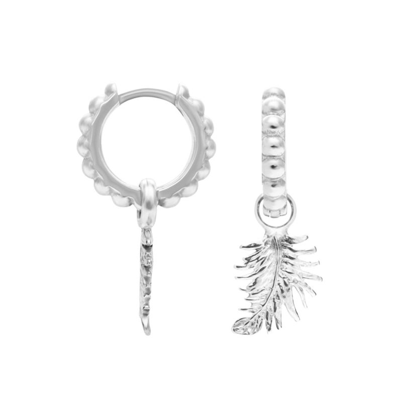 Silver Feather Charm Dotty Hoops image