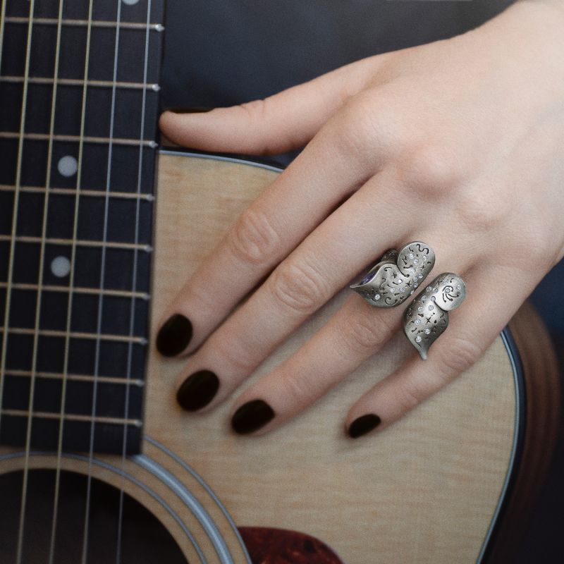 Butterfly Ring with Diamonds in Sterling Silver image