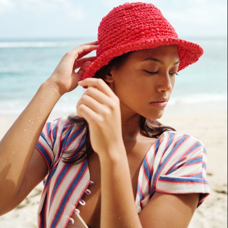 Kirana Raffia Boater Hat, In Red image