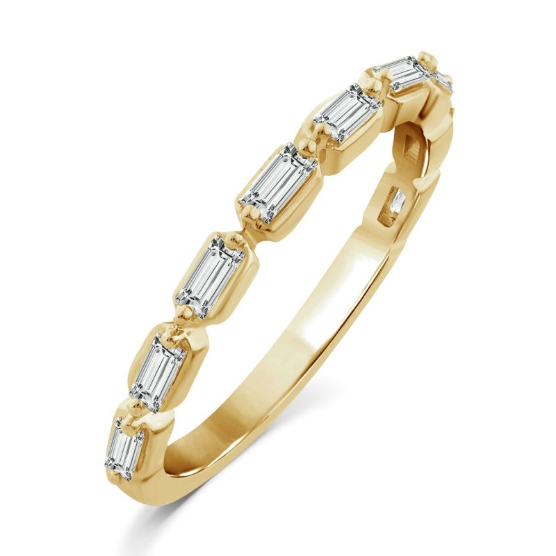 14K Yellow Gold Floating Baguette Diamond Band Ring | Mansi
