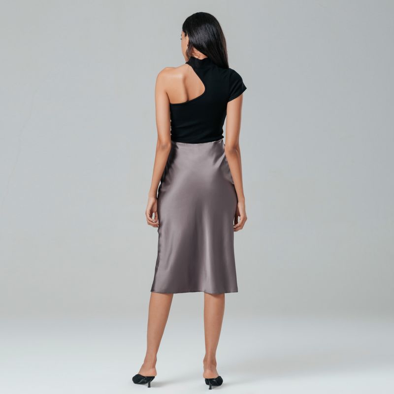 Silver Silk Midi Skirt image