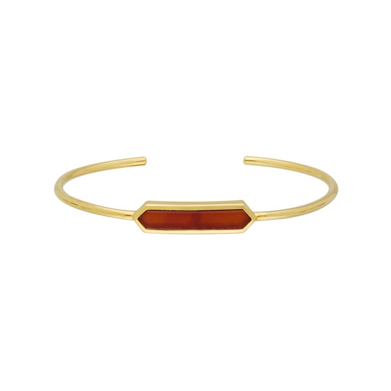 Red Carnelian Prism Open Bangle In Yellow Gold Plated Silver image