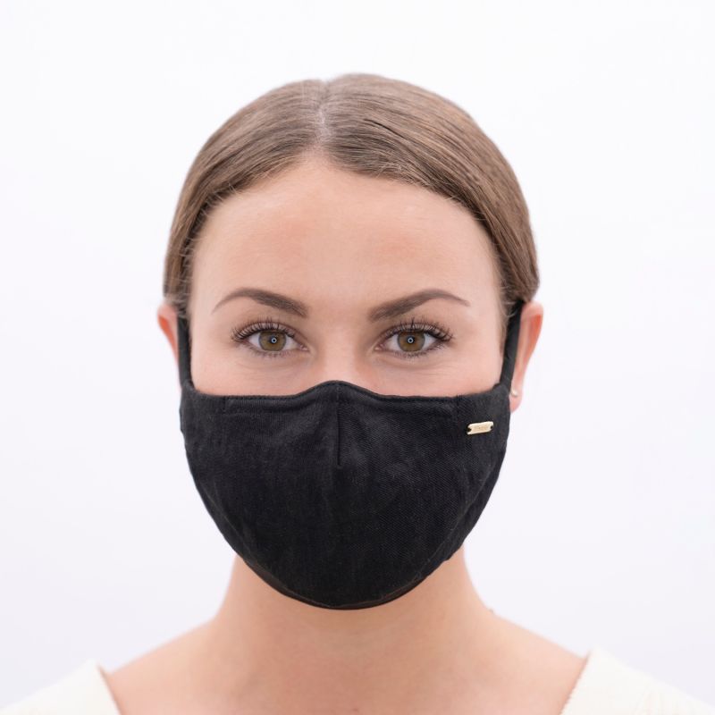 Linen Natural Dyed Face Mask In Charcoal Black image