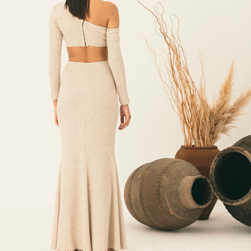 Off-Shoulder Dress With Cutout - Cream image