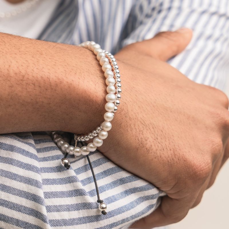 Men's White Pearl Bracelet image