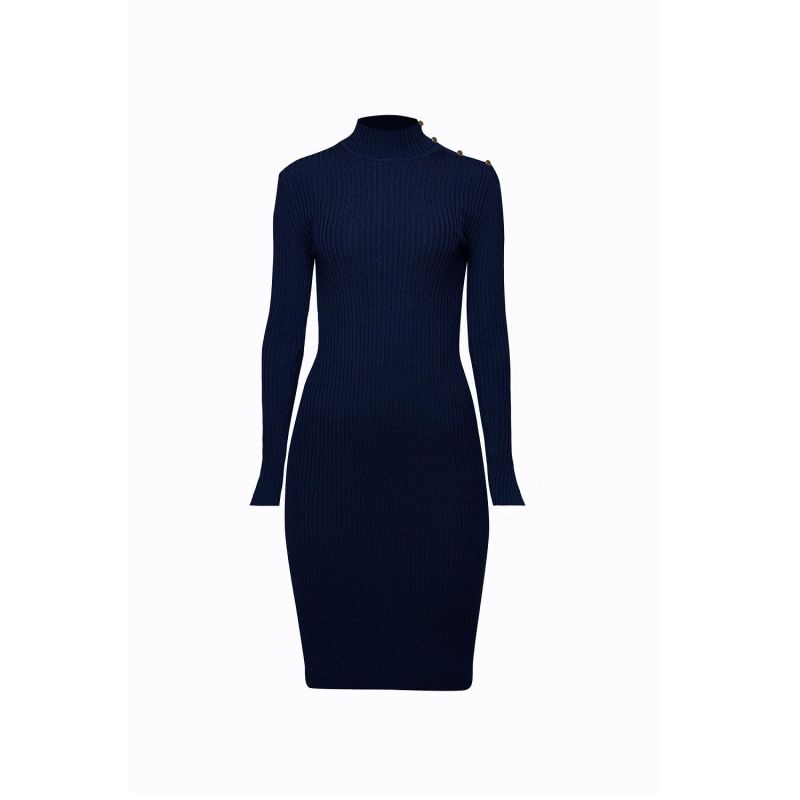 Andrea Ribbed Wool Midi Dress In Midnight Blue image