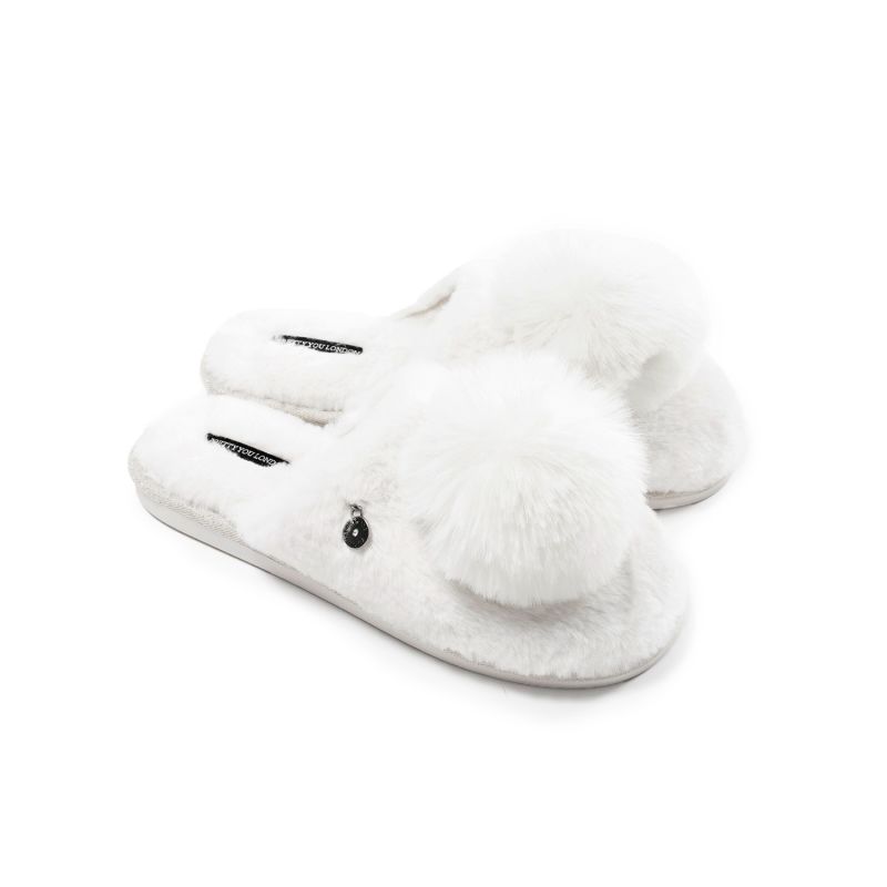 Etta Pom Mule Slippers In Ecru image