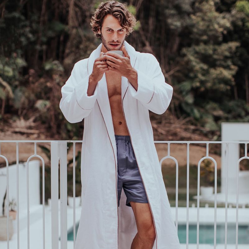 Men's Organic Cotton Velour Robe - White image