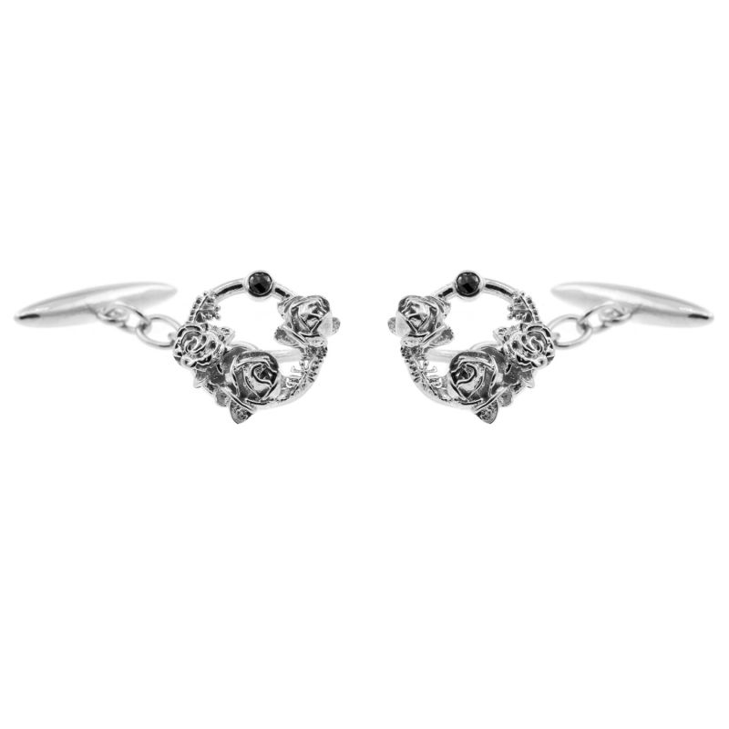 Black Diamond Rose Halo Cufflinks Silver image