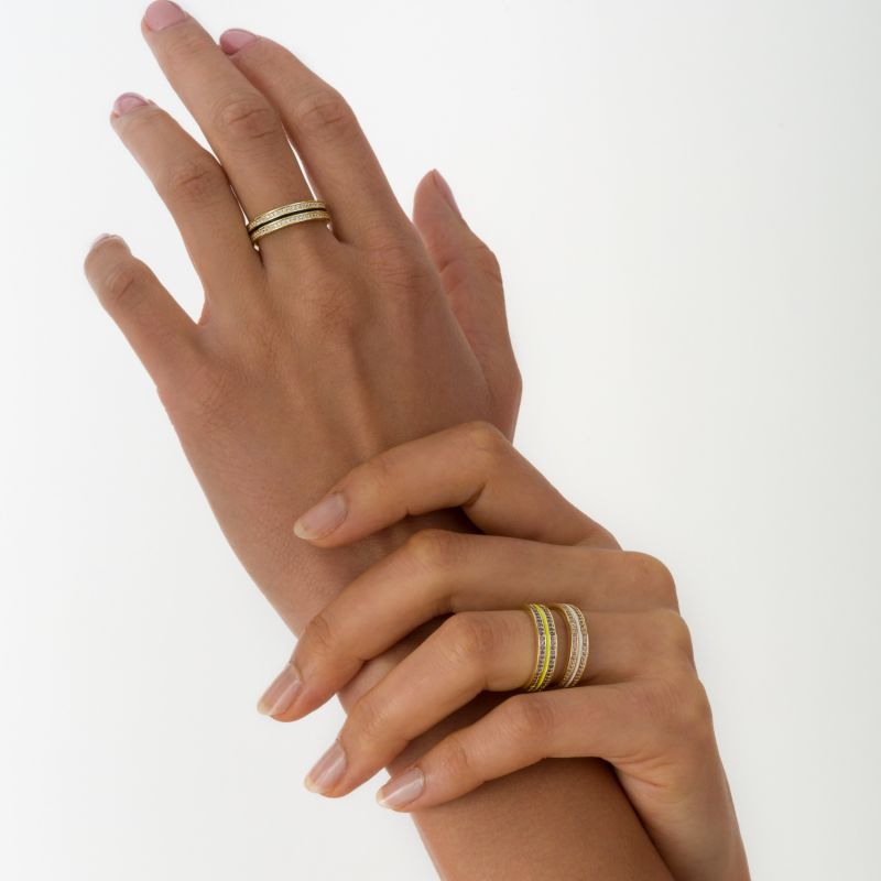 Sana Stones And White Enamel Gold Ring image