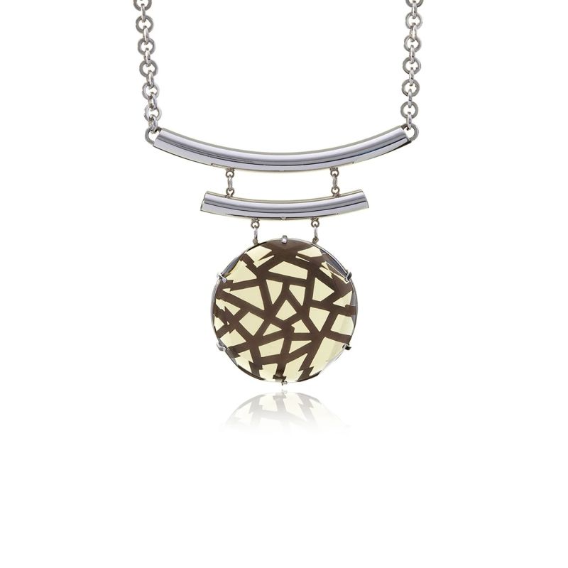 Silver Signature Crystal Medallion Necklace In Smoky image