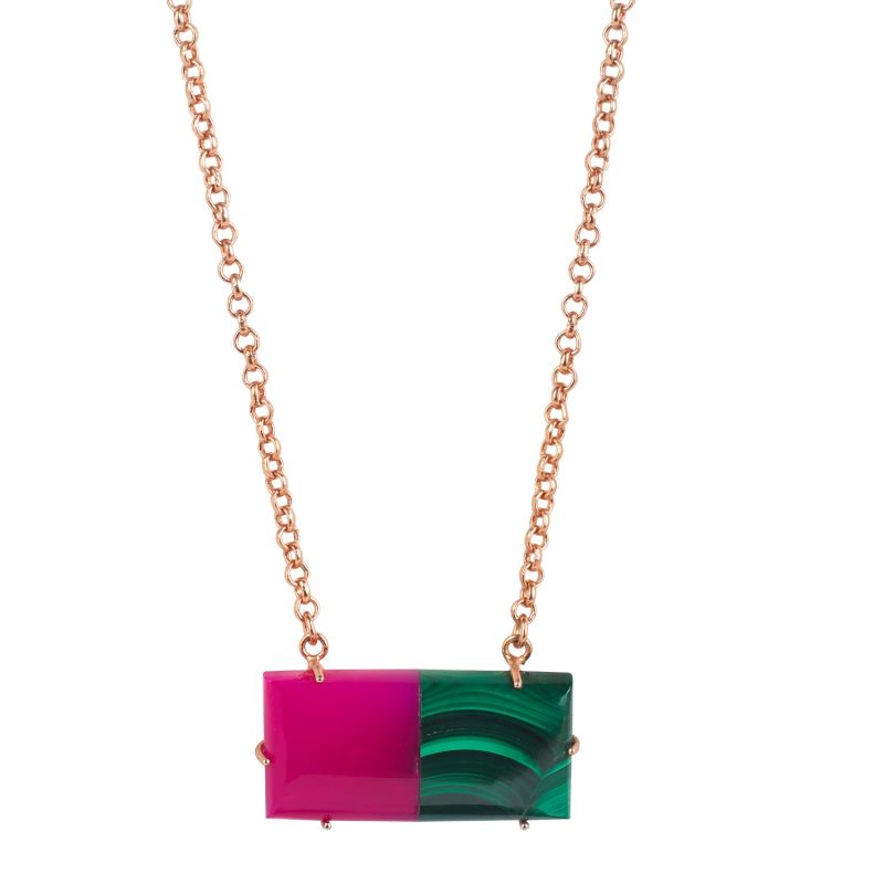'Lady Yvonne' Rose Gold Pink Green Gemstone Statement Necklace image