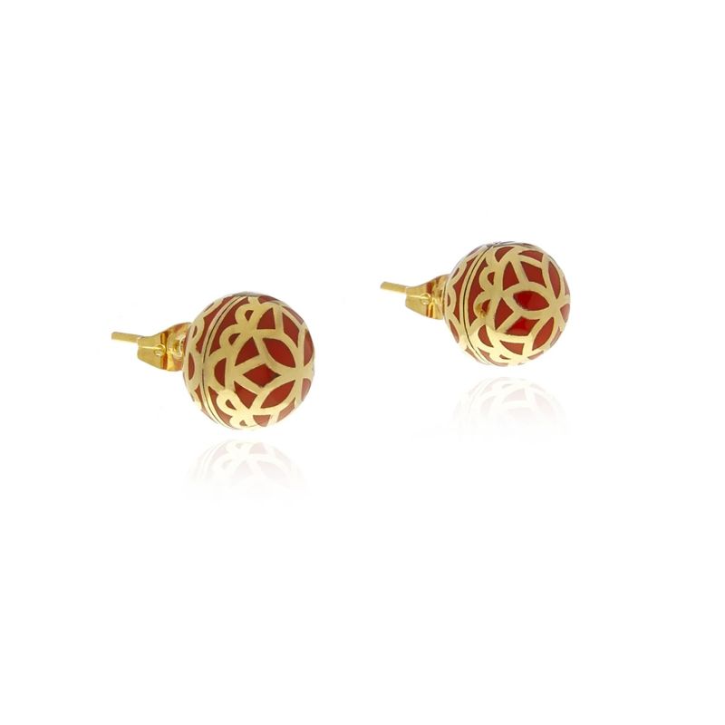 Gold Orange Signature Flower Ball Earrings image