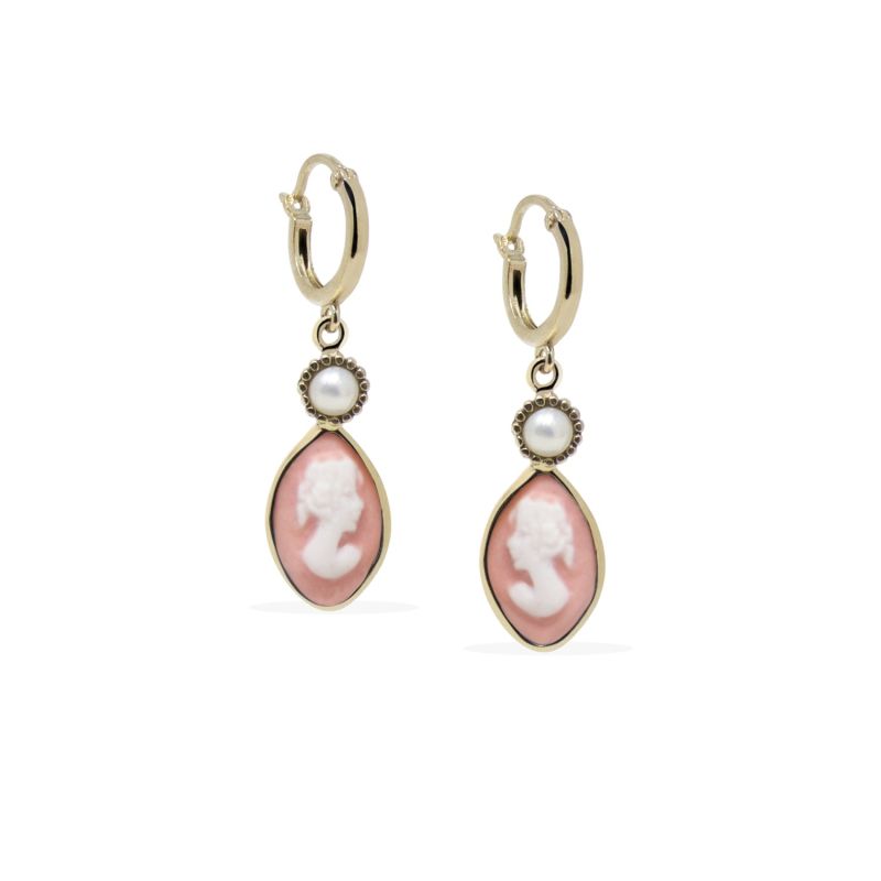 Isabella Gold-Plated Pink Cameo Hoop Earrings image