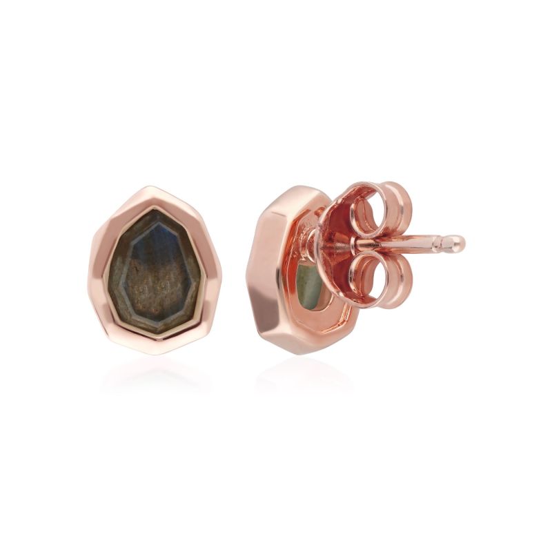 Irregular Labradorite Stud Earrings In Rose Gold Plated Silver image