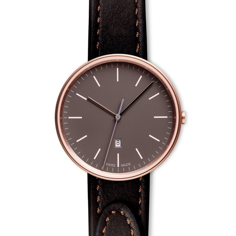 Women's M38 Three-Hand Date Watch In PVD Rose Gold With Tapered Brown Nappa Leather Strap image