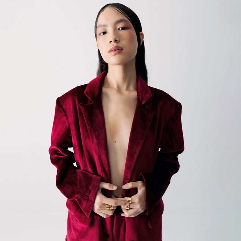 Ulla Maroon Velvet Blazer image