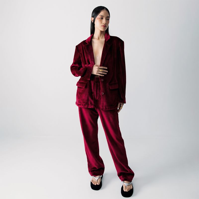 Ulla Maroon Velvet Long Pants image