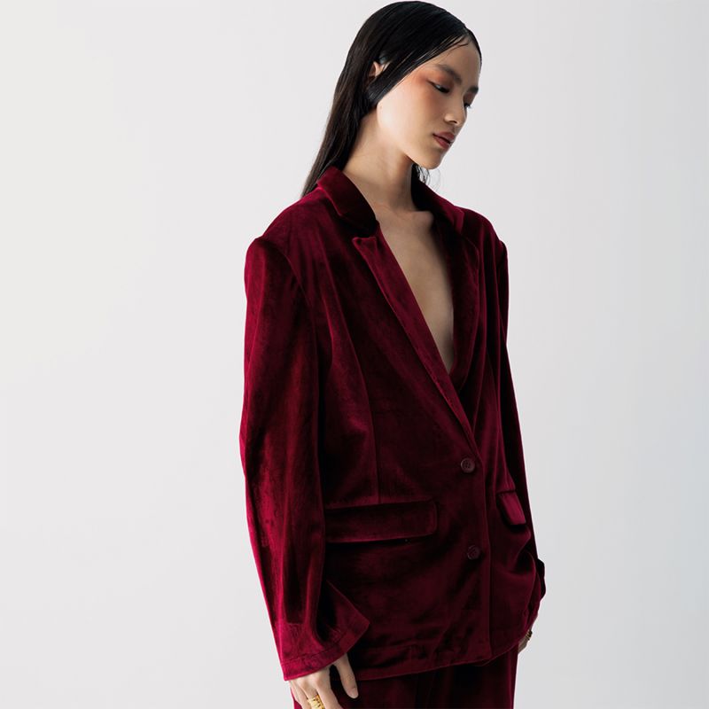 Ulla Maroon Velvet Blazer image