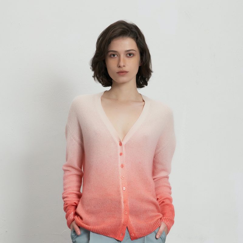 Ultrafine Gradient Cashmere Cardigan Coral image