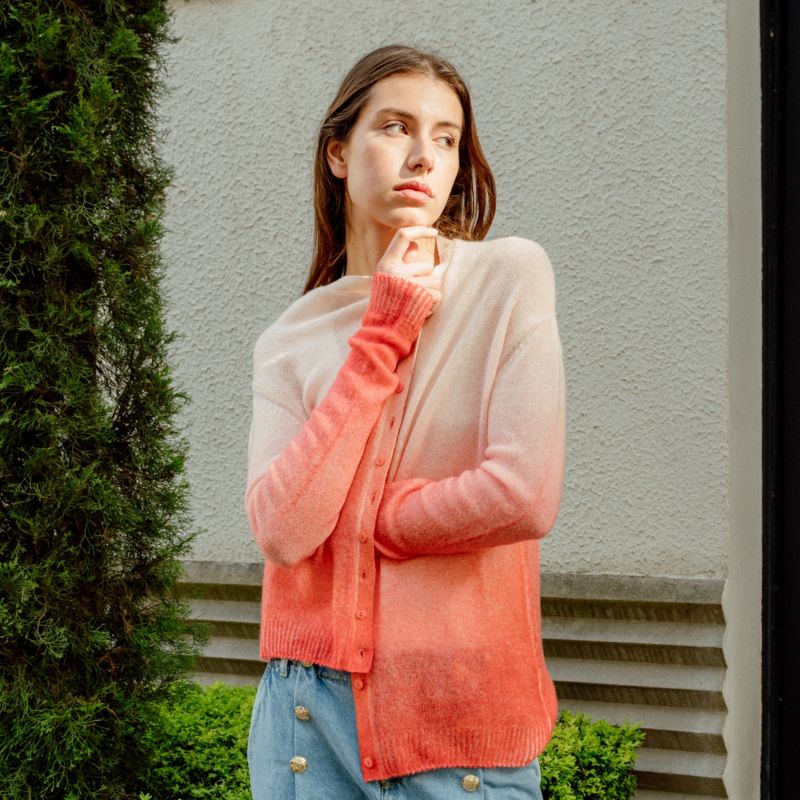 Ultrafine Gradient Cashmere Cardigan Coral image