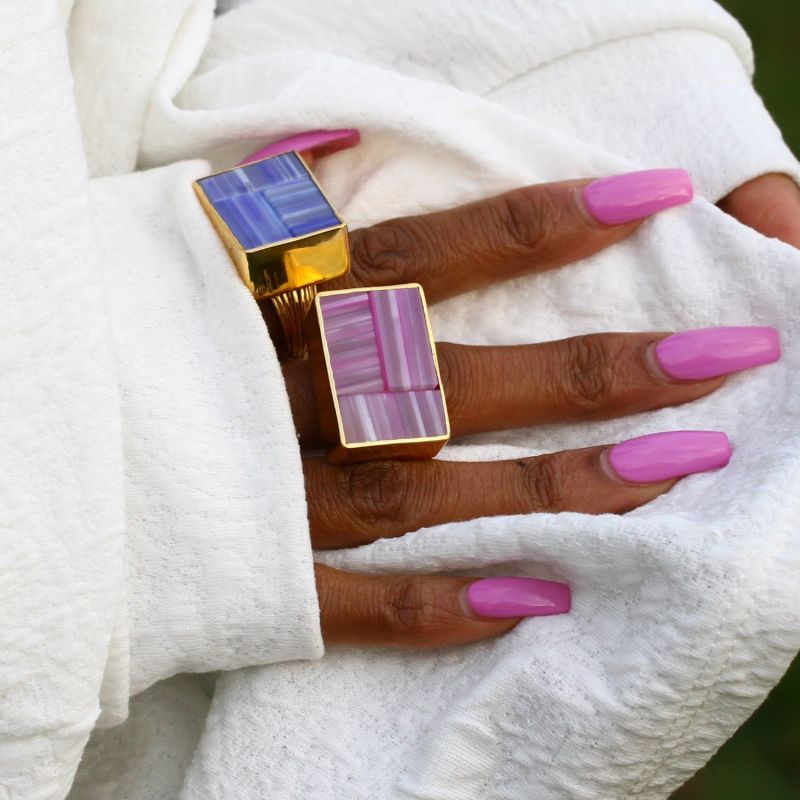 Pale Pink Gemstone Adjustable Block Ring image