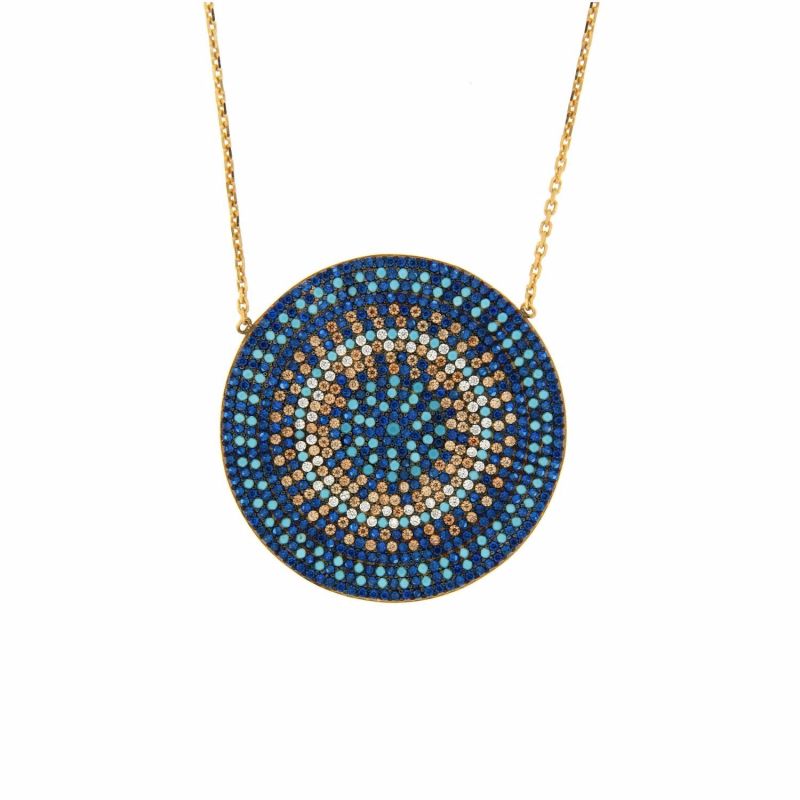 Gold Multicolor Round Disc Necklace image