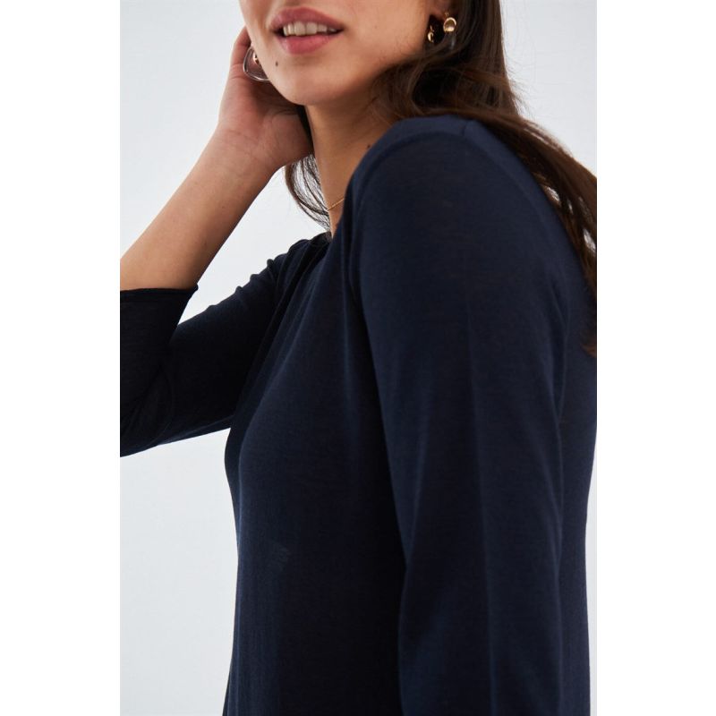 Fine Chiffon Hem Summer Knit Dress - Navy image