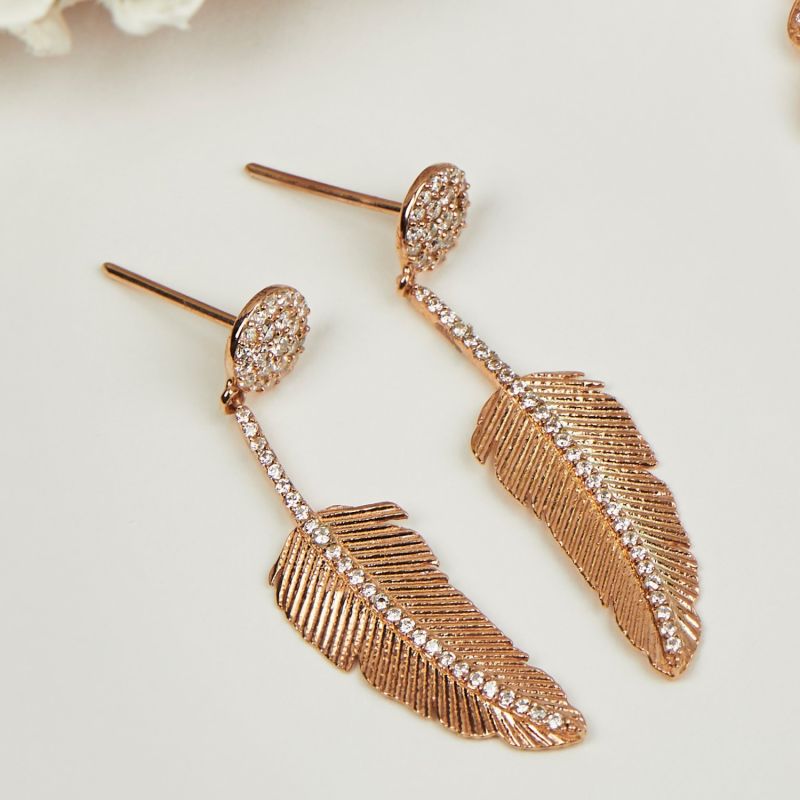 Angelic Feather Drop Earrings Rose Gold image