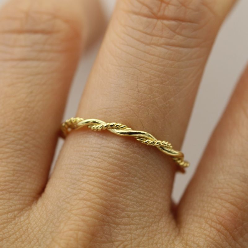 Unique Thin Rope Design Yellow Gold Ring image