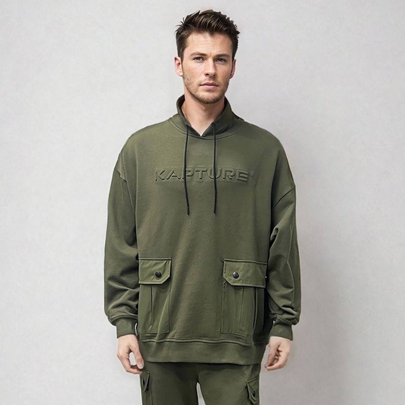 Unisex Travel Logo-Print Pocket Hoodie - Military image