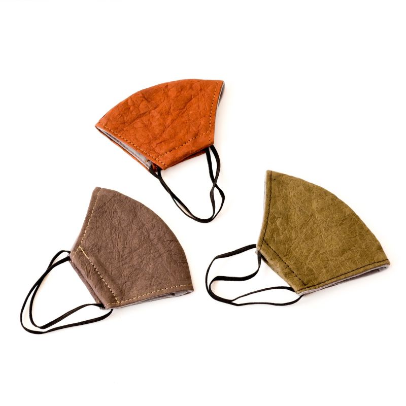 Paper Leather Face Mask Set Of 3 In Olive, Espresso, Saddle image